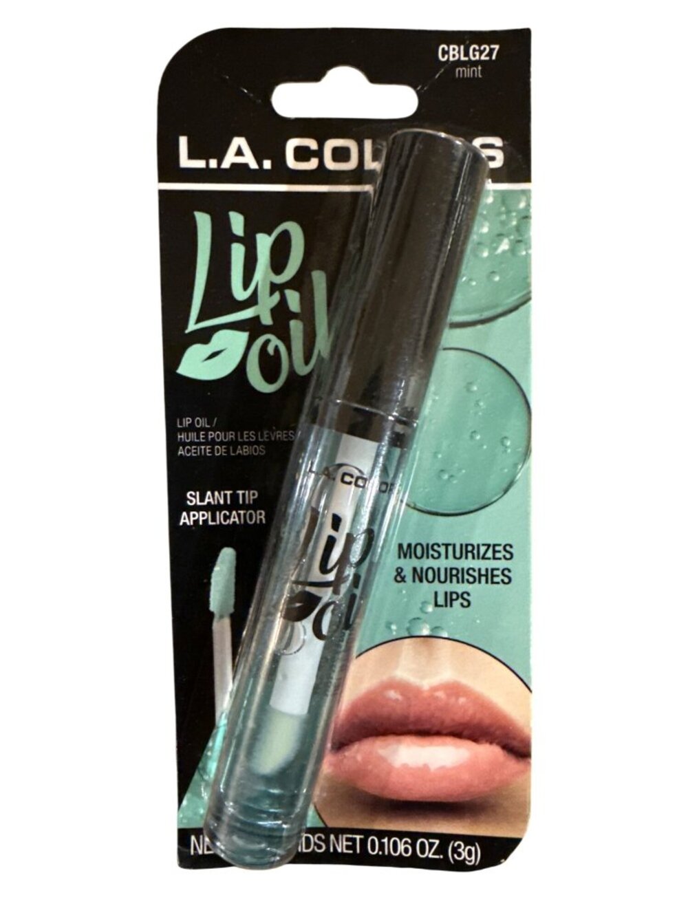 L.A. COLORS Lip Oil Gloss CBLG27 Mint Clear Slant Tip Moisturizes & Nourishes